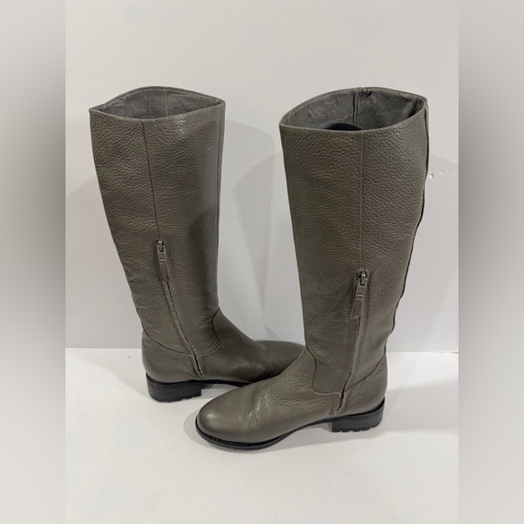 Sam Edelman Gray Leather Tall Riding Boots Women’s 7.5 Zip Low Heel - Picture 2 of 10